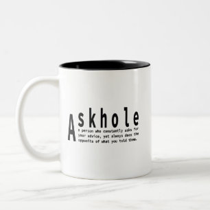 Askholes - Sarcastische woordenboekdefinitie Tweekleurige Koffiemok