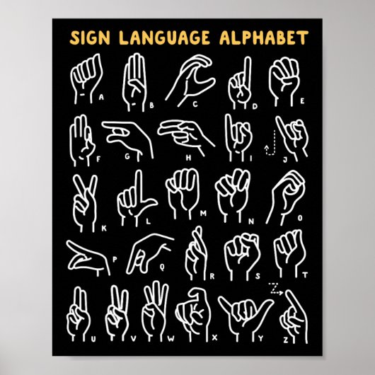 Asl Abc American Sign Language Alphabet Retro Deaf Poster (Voorkant)