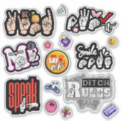 ASL Affirmation Stickers – Voice, Kindness, Power (Voorkant)