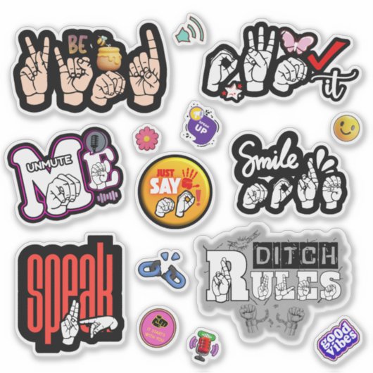 ASL Affirmation Stickers – Voice, Kindness, Power (Voorkant)
