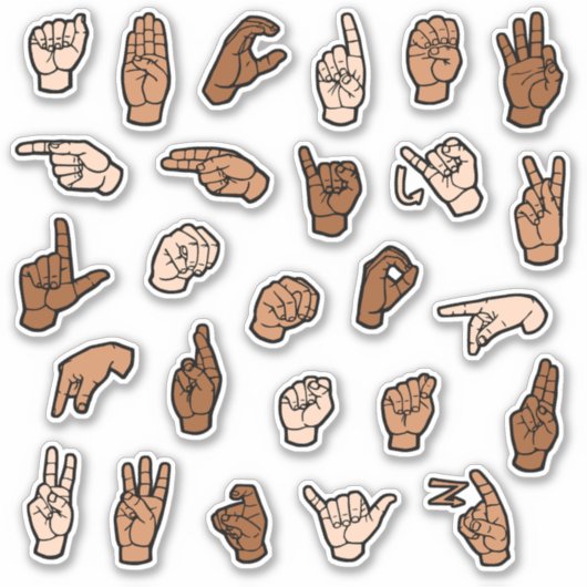 ASL Alphabet ABC Handtekens Huidtonen Sticker (Voorkant)