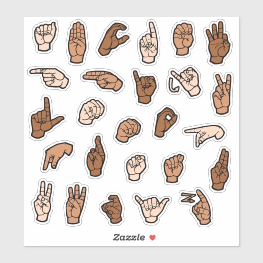 ASL Alphabet ABC Handtekens Huidtonen Sticker (Vel)