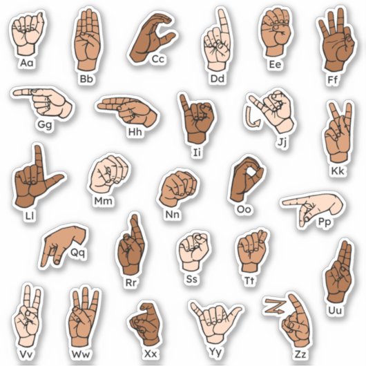 ASL Alphabet ABC Huidtonen Handtekens Sticker (Voorkant)