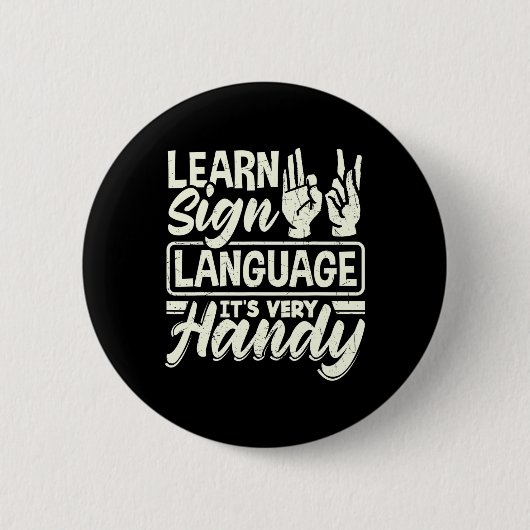 ASL Alphabet docer American Sing Language, Ve Ronde Button 5,7 Cm (Voorkant)