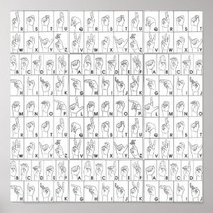 ASL American Sign Language Alphabet A to Z letters Poster