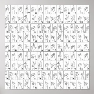 ASL American Sign Language Alphabet A to Z letters Poster