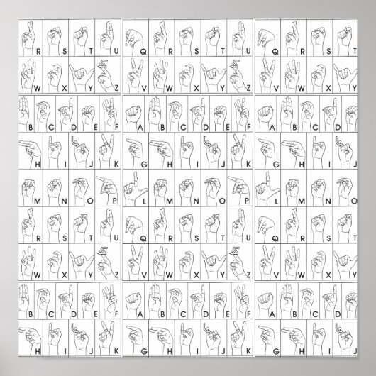 ASL American Sign Language Alphabet A to Z letters Poster (Voorkant)