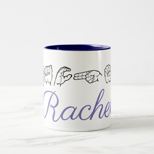 ASL American Sign Language Finger-speld Rachel Tweekleurige Koffiemok (Center)
