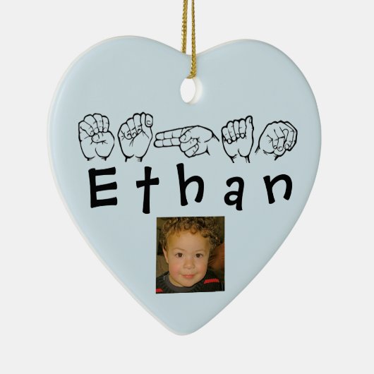 ASL American Sign Language Fingersped Ethan Keramisch Ornament (Rechts)