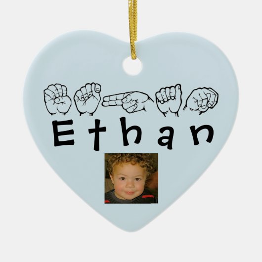 ASL American Sign Language Fingersped Ethan Keramisch Ornament (Voorkant)