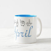 ASL American Sign Language Fingerspeld 2 april Tweekleurige Koffiemok (Voorkant rechts)