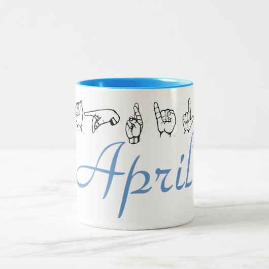 ASL American Sign Language Fingerspeld 2 april Tweekleurige Koffiemok (Center)