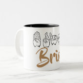 ASL American Sign Language Fingerspsed Brian Tweekleurige Koffiemok (Voorkant links)