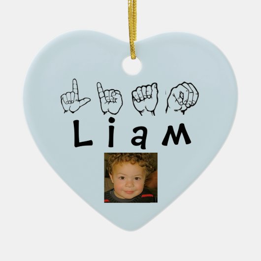 ASL American Sign Language Fingerspsed Liam Keramisch Ornament (Voorkant)