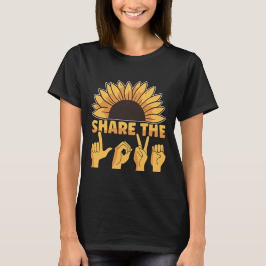 ASL Amerikaanse gebarentaal Deel de liefde Awarene T-shirt (Voorkant)