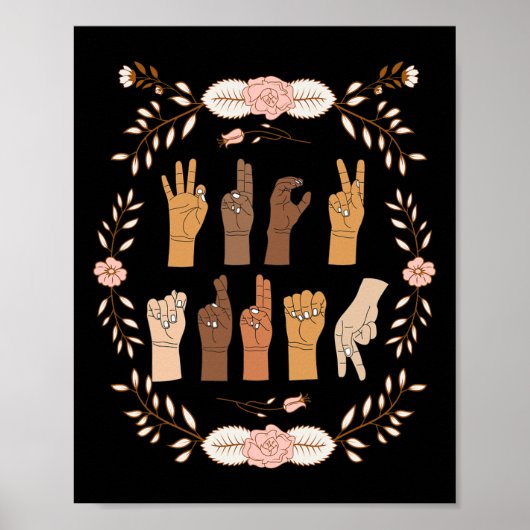 ASL Anti Trump Gebarentaal Floral Grappig Poster (Voorkant)