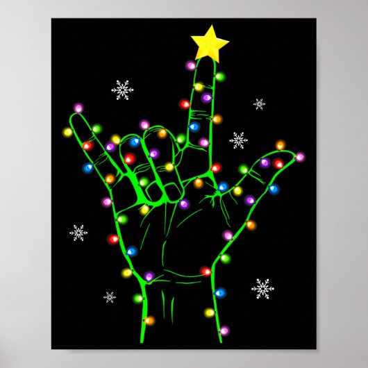 Asl Christmas Christmas Tree Lights American Sign Poster (Voorkant)