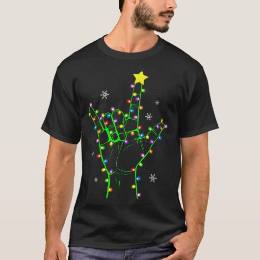 Asl Christmas Christmas Tree Lights American Sign T-shirt (Voorkant)