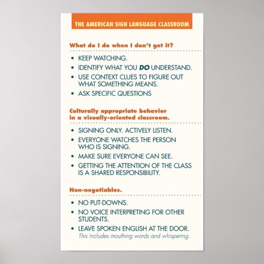 ASL Classroom richtlijnen. poster (lichte bkgd) (Voorkant)