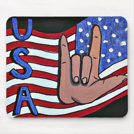 ASL Deaf Sign Language "I Love you USA" Muismat (Voorkant)