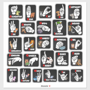 ASL Dierenalfabet Sticker – Educatief & Leuk