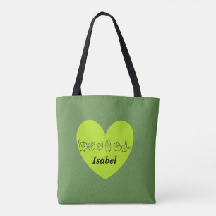 ASL Eigen naam Isabel Fingerspellalfabet Tote Bag
