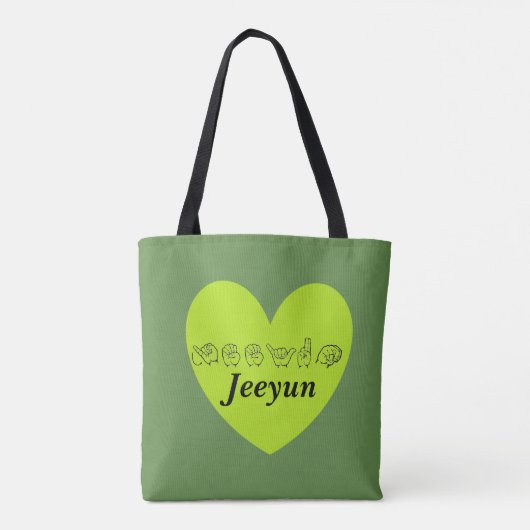 ASL Eigen naam Jeeyun Fingerspelalfabet Tote Bag (Achterkant)
