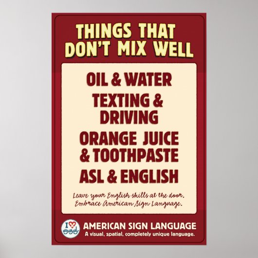 ASL en Engels mengen elkaar niet. Poster (Voorkant)