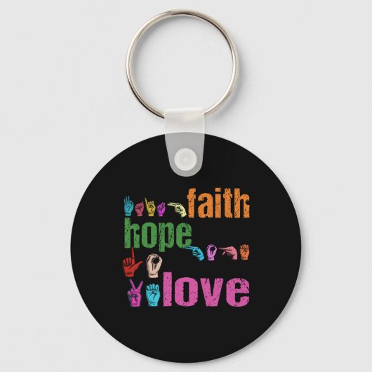 ASL Faith Hope Love American Sign Language Christi Sleutelhanger (Voorkant)