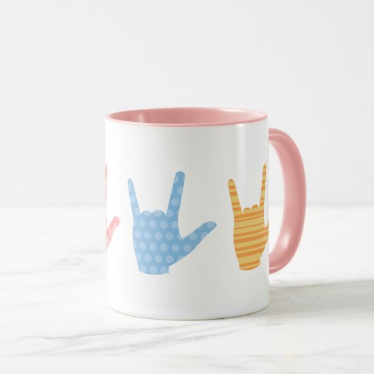 ASL Gebarentaal Ik hou van je Kleuren Patronen Mok (Voorkant rechts)