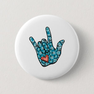Asl Gebarentaal Ik Hou Van Jou Gebaar Hart Dove Ronde Button 5,7 Cm