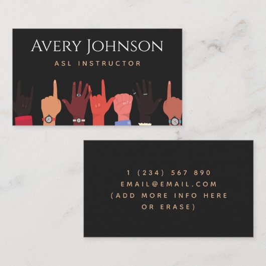 ASL Gebarentaal Instructeur Leraar Vertaler Visitekaartje (Voorkant / Achterkant)