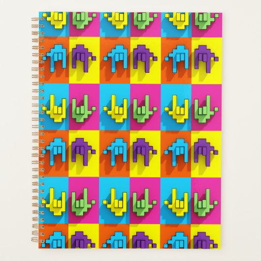 ASL Gebarentaal Pixel Love Pop Planner (Voorkant)