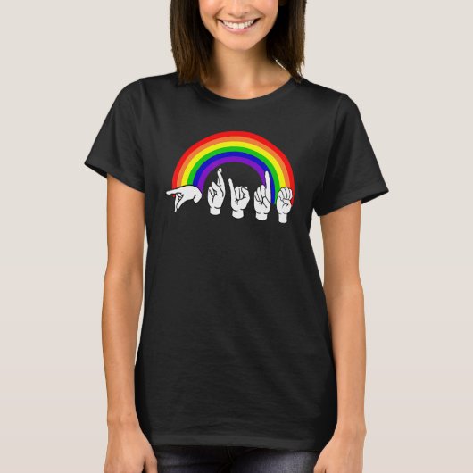 ASL Gebarentaal Rainbow LGBT Pride Hand Talking T-shirt (Voorkant)