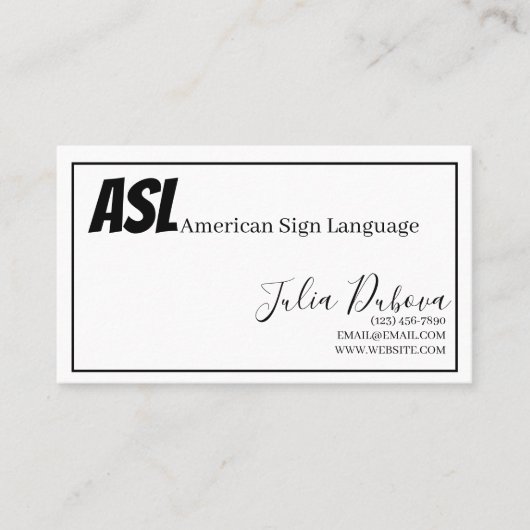 ASL, gebarentaal, vertaler, Visitekaartje (Voorkant)