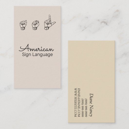ASL, gebarentaal, vertaler, Visitekaartje (Voorkant / Achterkant)