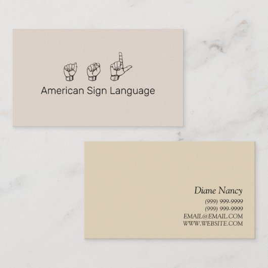 ASL, gebarentaal, vertaler, Visitekaartje (Voorkant / Achterkant)