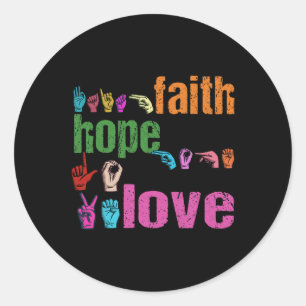 Asl Geloof Hoop Liefde Amerikaanse Gebarentaal Chr Ronde Sticker