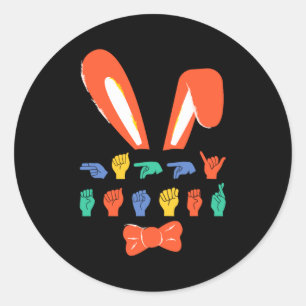 Asl gelukkig pasen snoep gebarentaal eieren vrouwe ronde sticker