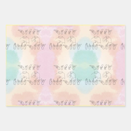 ASL Gelukkige Verjaardag/Handtekens en Vinger Spel Inpakpapier Vel (Voorkant)