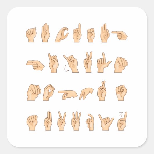 ASL Hand American Sign Language Gift Vierkante Sticker (Voorkant)