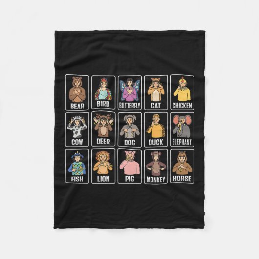 ASL Handgebaar Dieren Doof Gehoorverlies Awarene Fleece Deken (Voorkant)