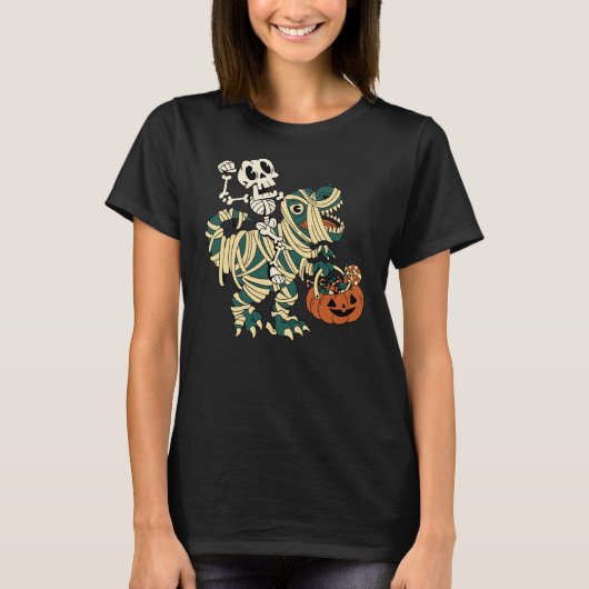 ASL Happy Halloween Party Skeletons T-Rex Fun Wome T-shirt (Voorkant)