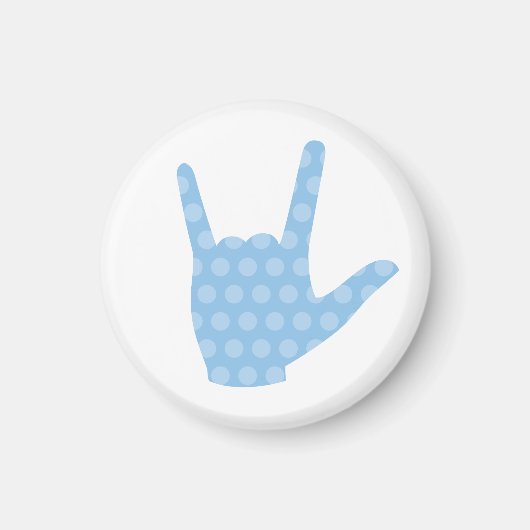 ASL I Love You Blue Stippen Sign Language Magnet (Voorkant)