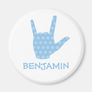 ASL I Love You Blue Stippen Sign Language Name Mag Magneet