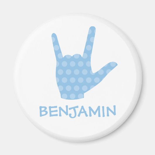 ASL I Love You Blue Stippen Sign Language Name Mag Magneet (Voorkant)