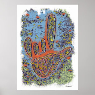 ASL I Love You Contemual in Blue Poster