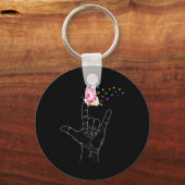 ASL I Love You Hand Gebarentaal Vlinder Autisme Sleutelhanger (Voorkant)