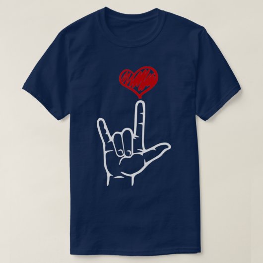 ASL I Love You Hand Heart American Sign T-shirt (Design voorkant)