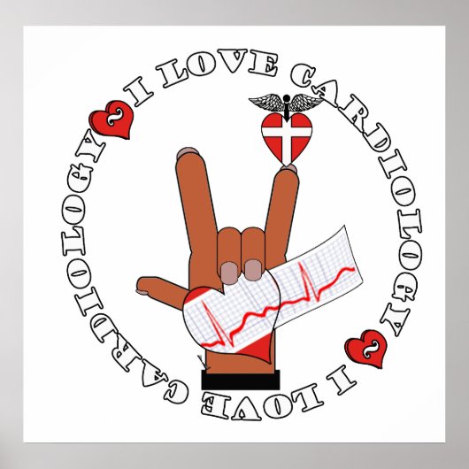 ASL I Love You HAND Sign- I LIVE CARDIOLOGY POSTER (Voorkant)
